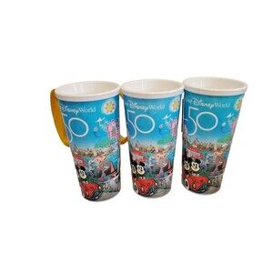 Set Of 3 Walt Disney WDW 50th Anniversary Resort Mug Tumbler  Souvenir No Lid